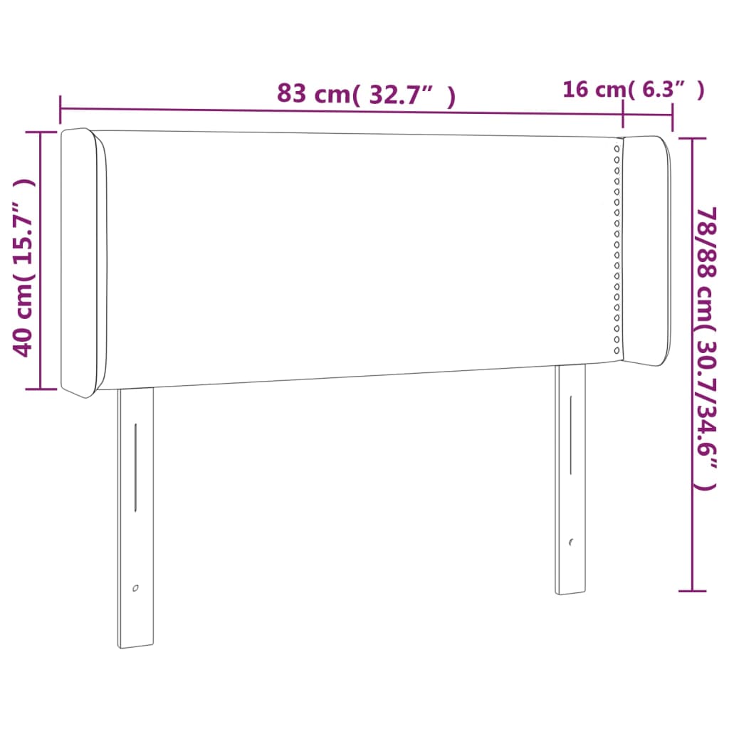 világosszürke bársony LED-es fejtámla 83 x 16 x 78/88 cm