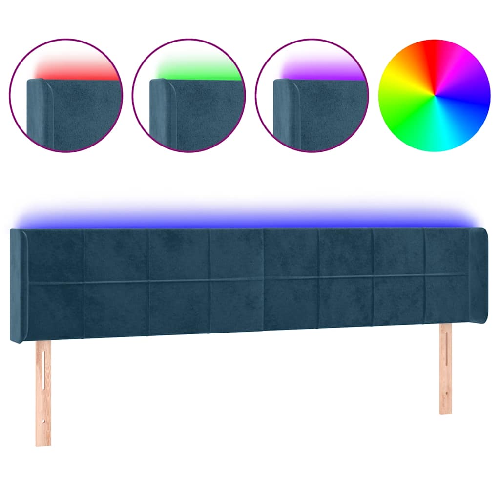 sötétkék bársony LED-es fejtámla 163 x 16 x 78/88 cm