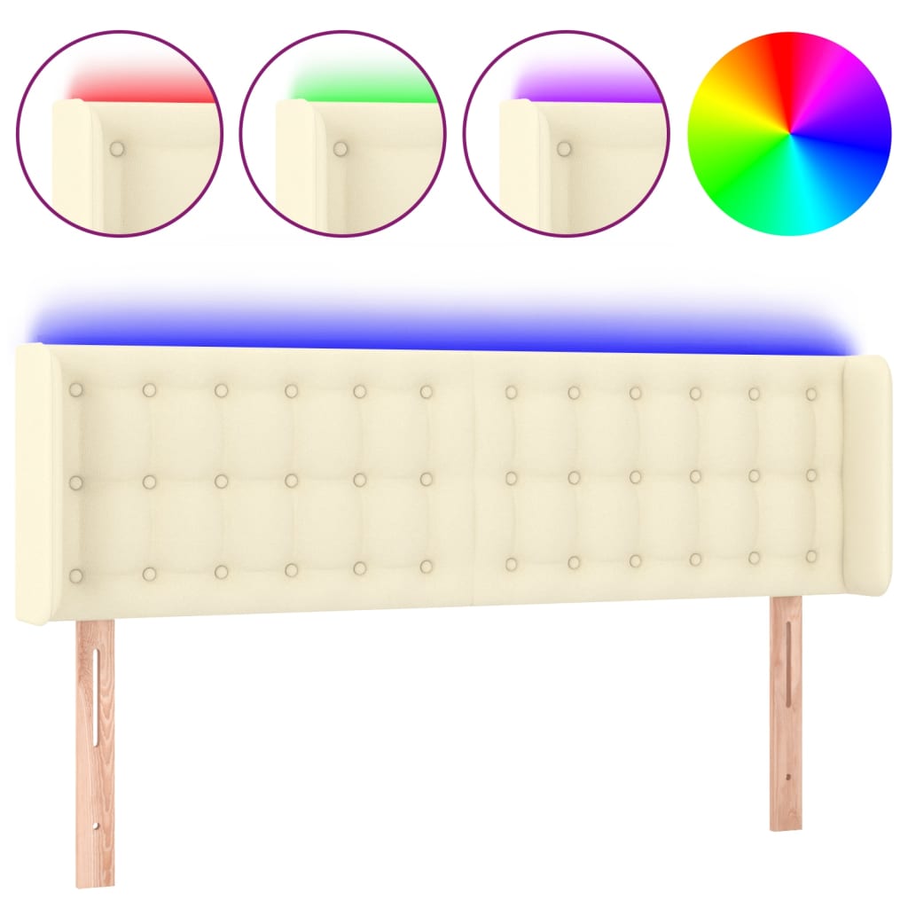 krémszínű műbőr LED-es fejtámla 147 x 16 x 78/88 cm