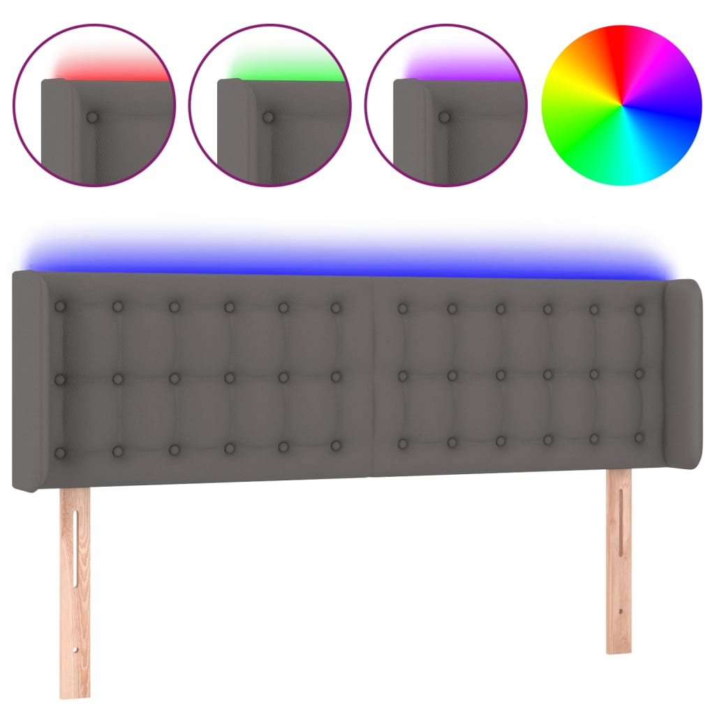szürke műbőr LED-es fejtámla szárnyakkal 147x16x78/88 cm