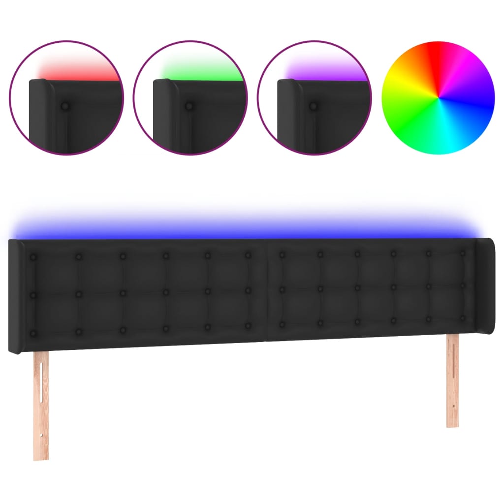 fekete műbőr LED-es fejtámla 183 x 16 x 78/88 cm