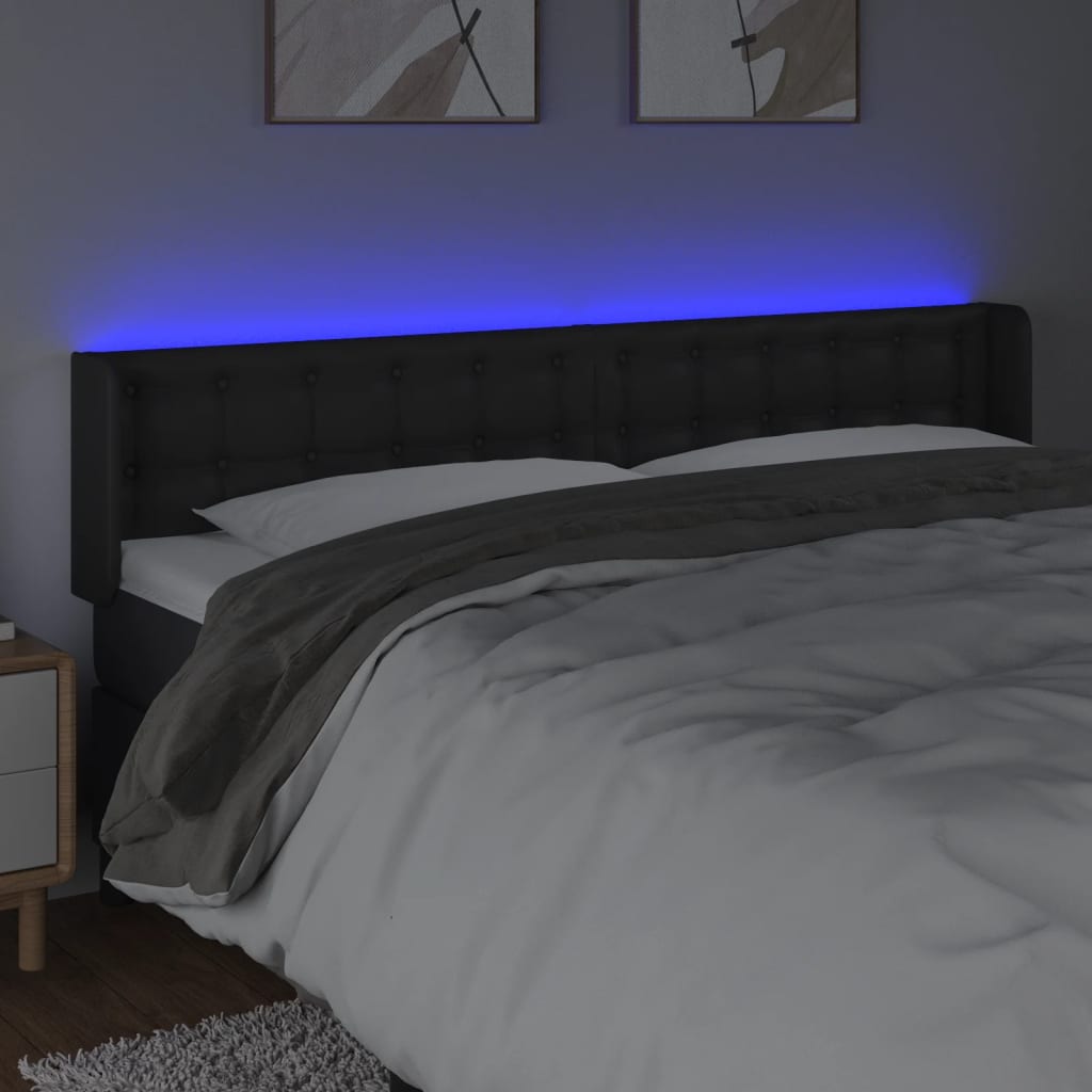 fekete műbőr LED-es fejtámla 183 x 16 x 78/88 cm