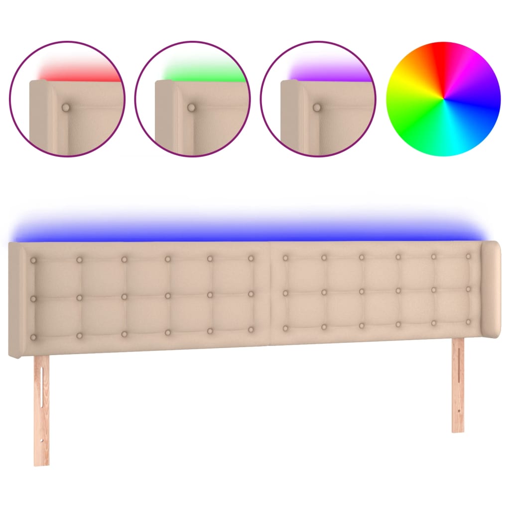 cappuccino színű műbőr LED-es fejtámla 203x16x78/88 cm