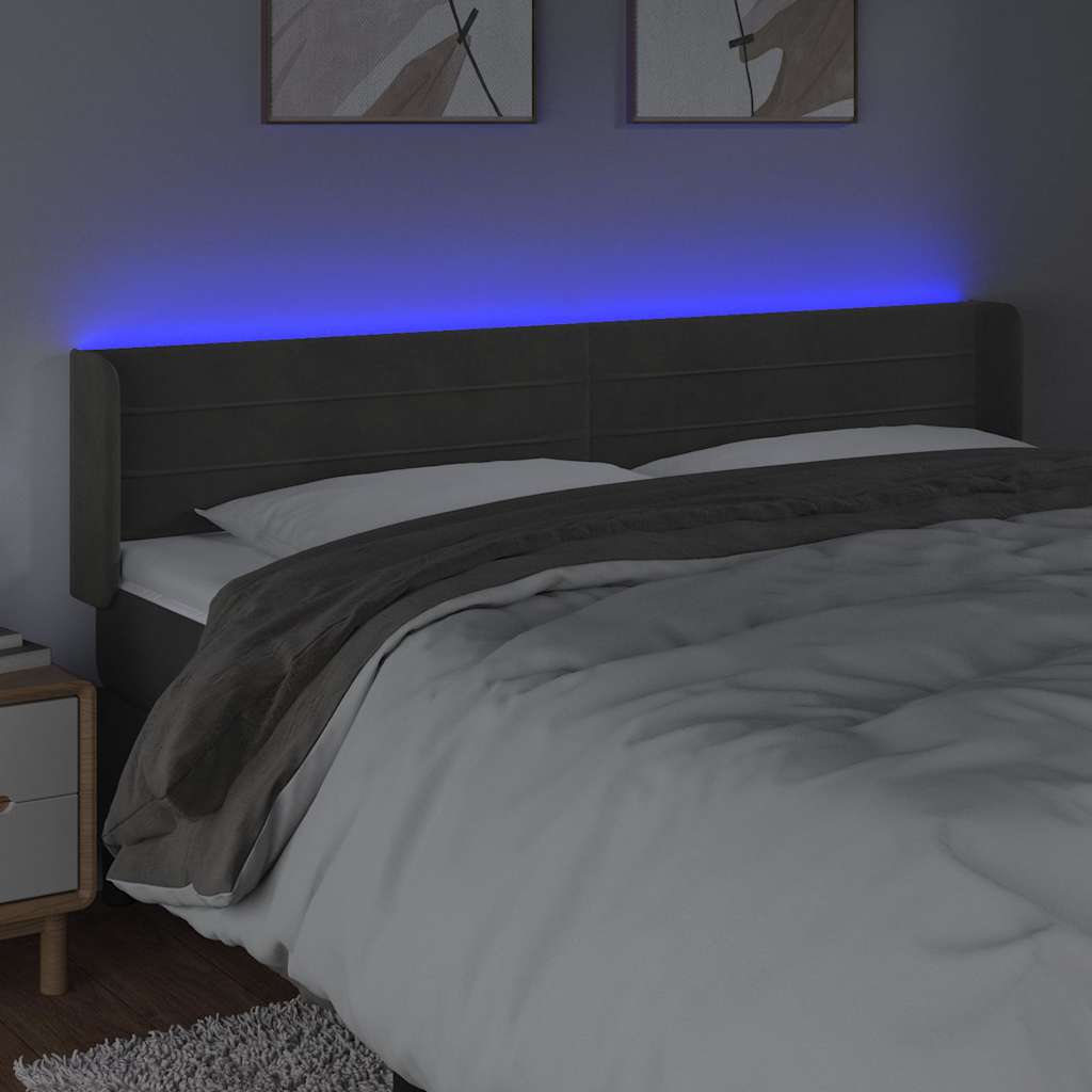 sötétszürke bársony LED-es fejtámla 163 x 16 x 78/88 cm