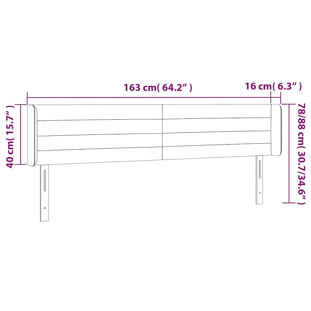 sötétszürke bársony LED-es fejtámla 163 x 16 x 78/88 cm