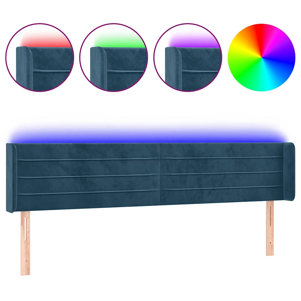 sötétkék bársony LED-es fejtámla 183 x 16 x 78/88 cm