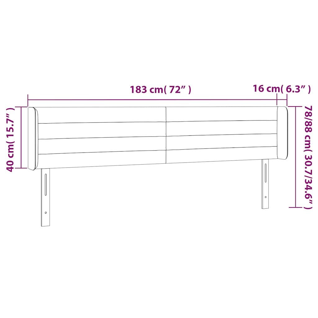 sötétkék bársony LED-es fejtámla 183 x 16 x 78/88 cm