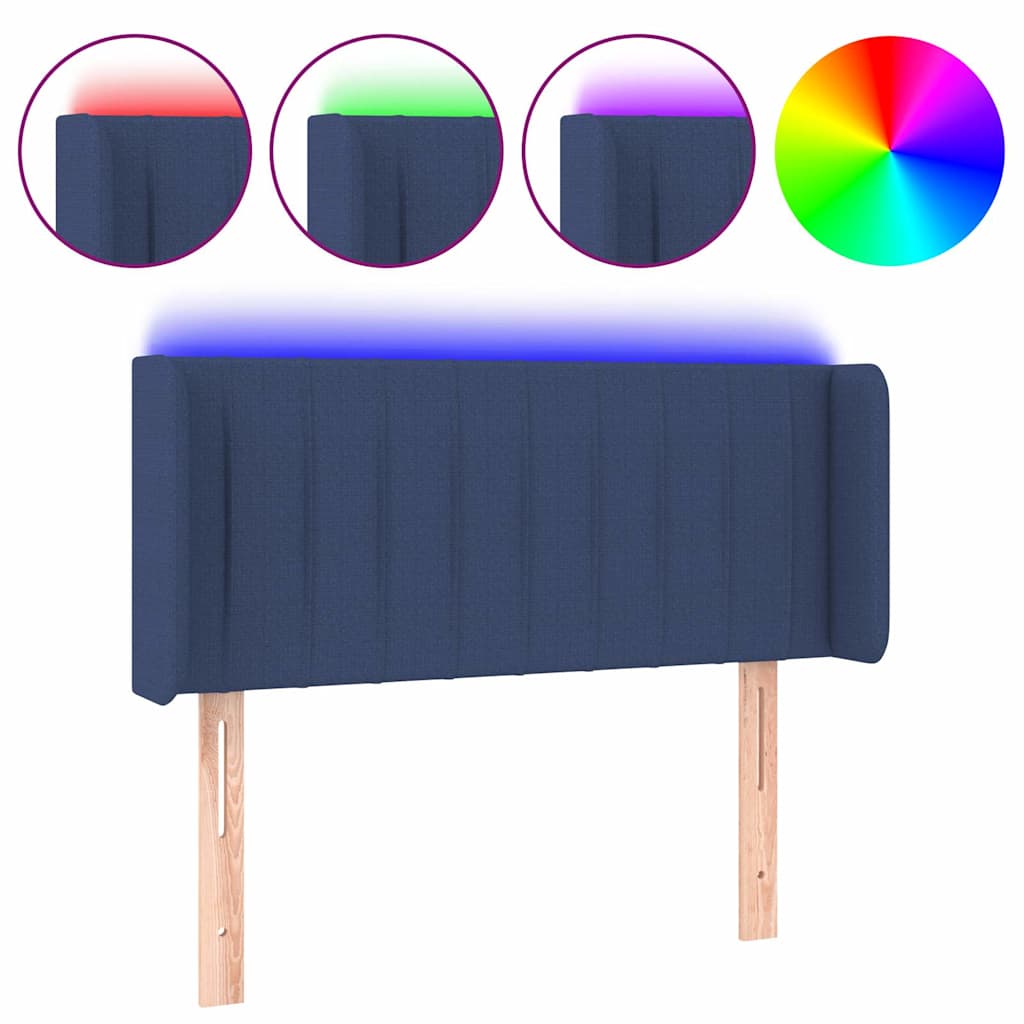 kék szövet LED-es fejtámla 93 x 16 x 78/88 cm