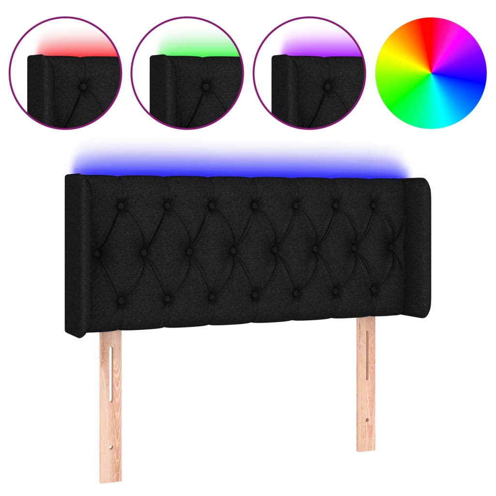 fekete szövet LED-es fejtámla 103 x 16 x 78/88 cm
