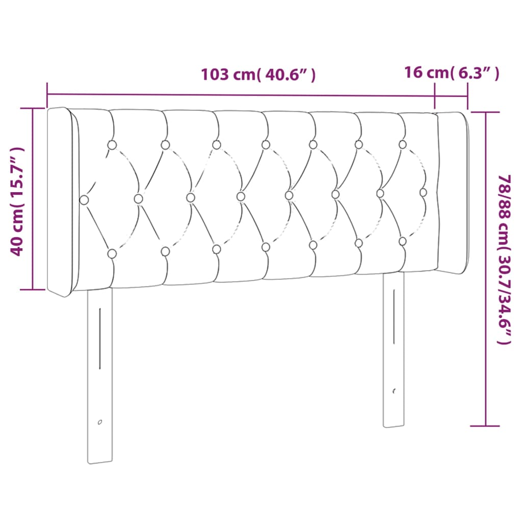 fekete szövet LED-es fejtámla 103 x 16 x 78/88 cm
