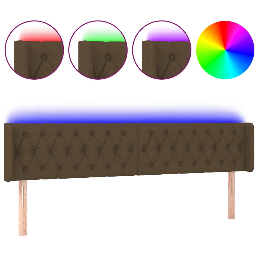 sötétbarna szövet LED-es fejtámla 183 x 16 x 78/88 cm