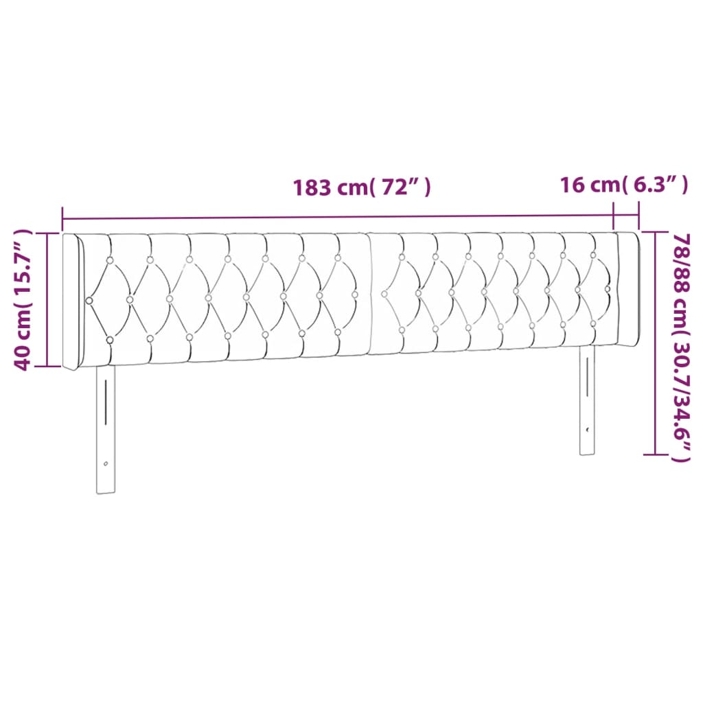 sötétbarna szövet LED-es fejtámla 183 x 16 x 78/88 cm
