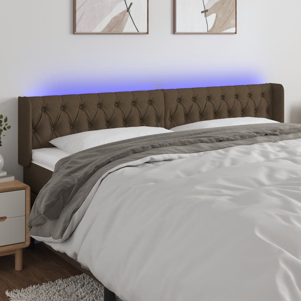 sötétbarna szövet LED-es fejtámla 183 x 16 x 78/88 cm