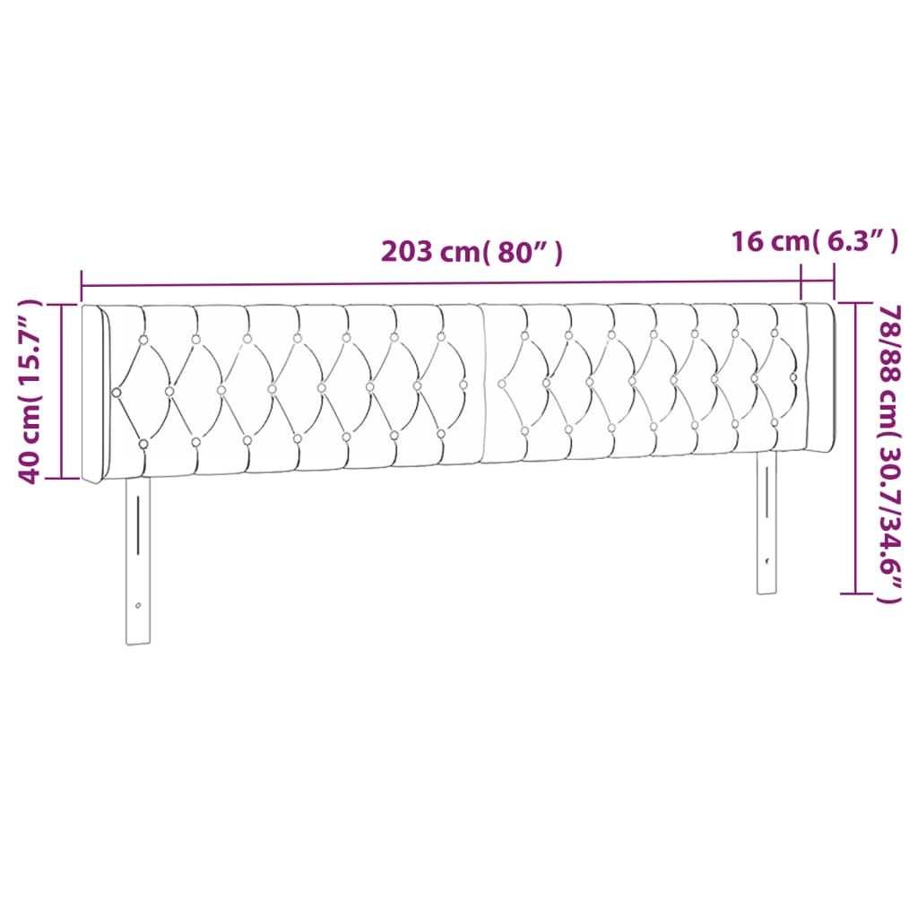 tópszínű szövet LED-es fejtámla 203 x 16 x 78/88 cm