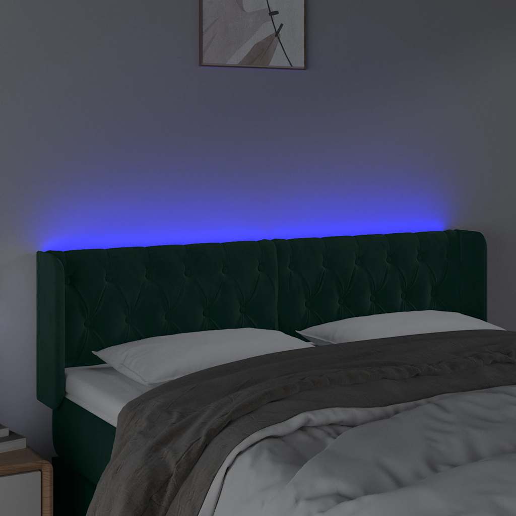 sötétzöld bársony LED-es fejtámla 147 x 16 x 78/88 cm