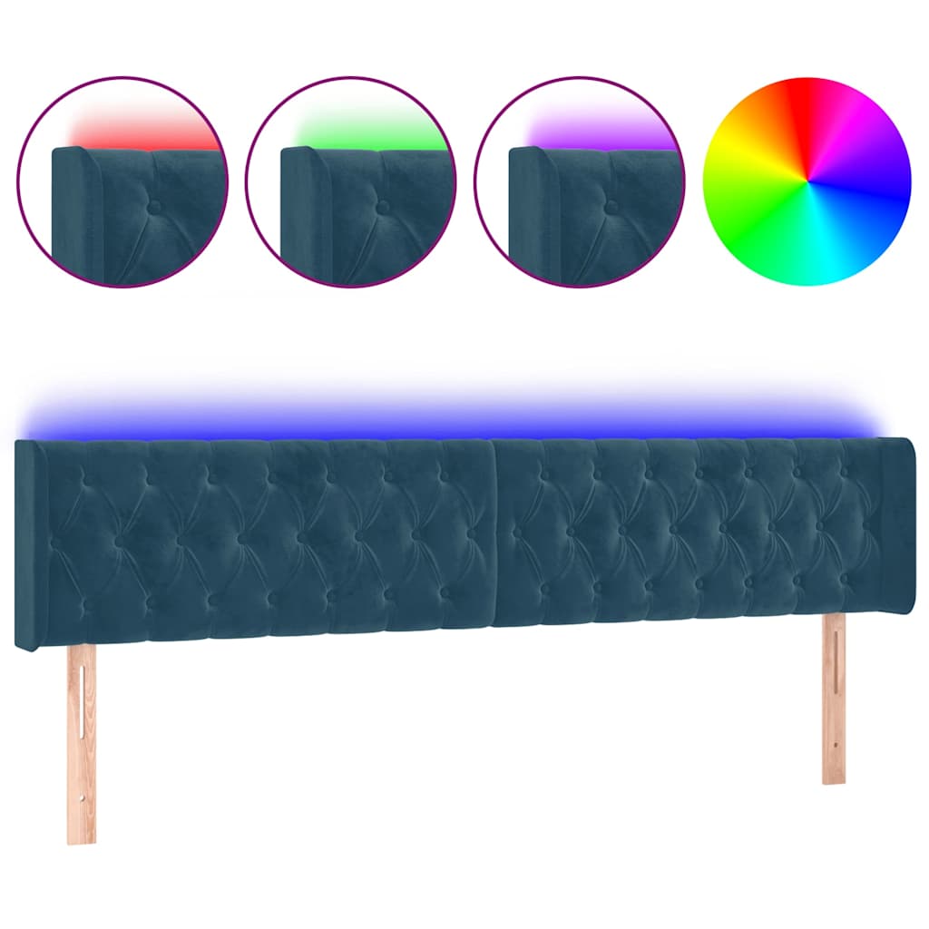 sötétkék bársony LED-es fejtámla 183 x 16 x 78/88 cm