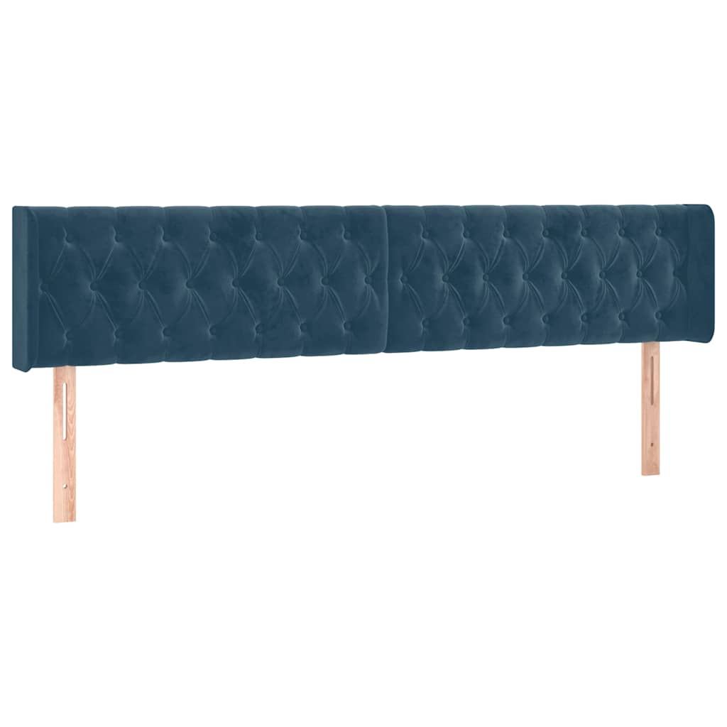 sötétkék bársony LED-es fejtámla 183 x 16 x 78/88 cm
