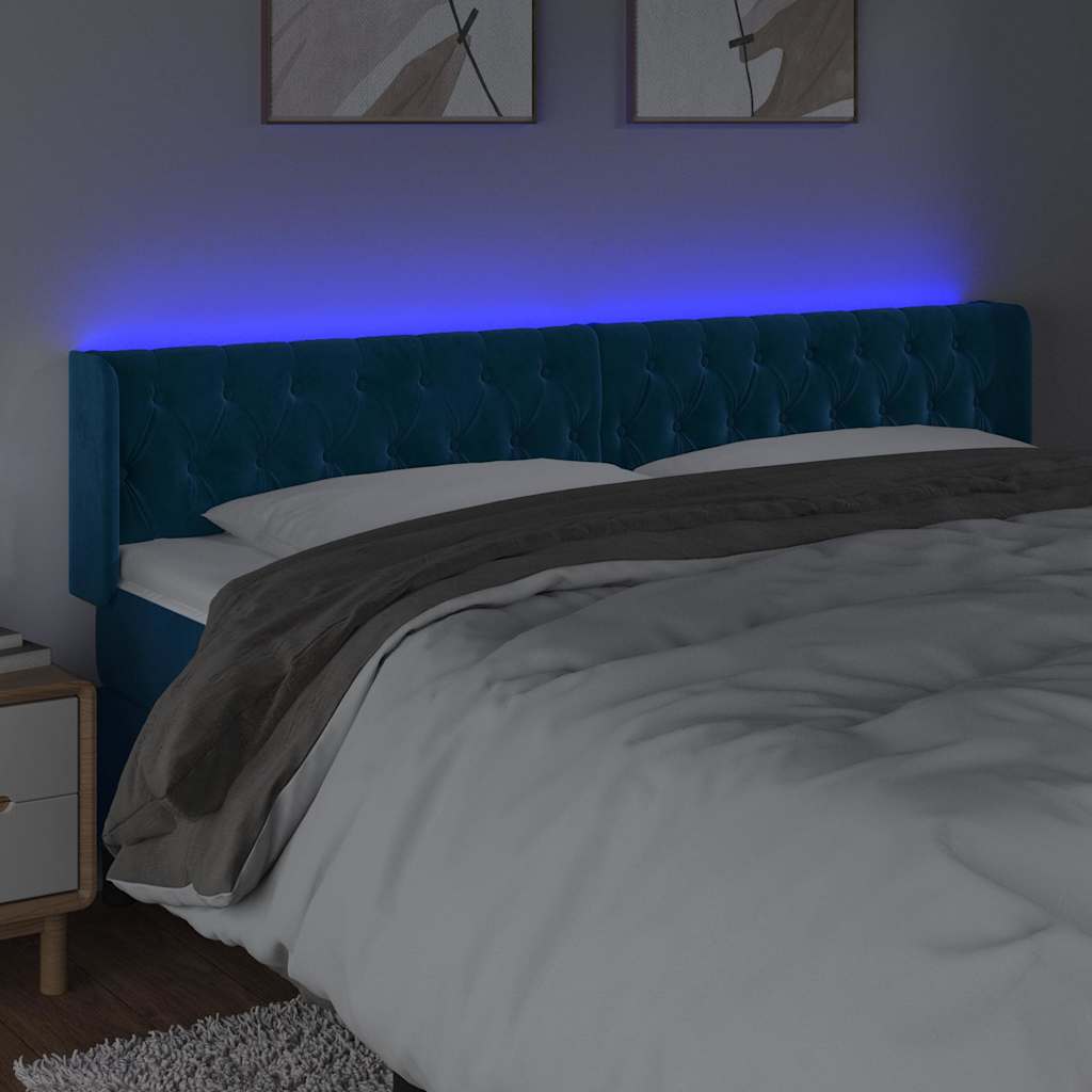sötétkék bársony LED-es fejtámla 183 x 16 x 78/88 cm