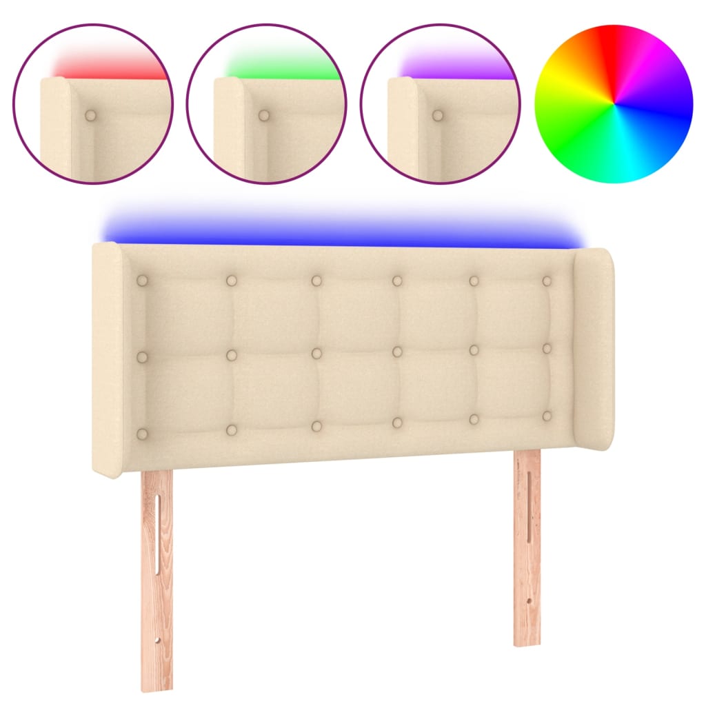 krémszínű szövet LED-es fejtámla 93 x 16 x 78/88 cm