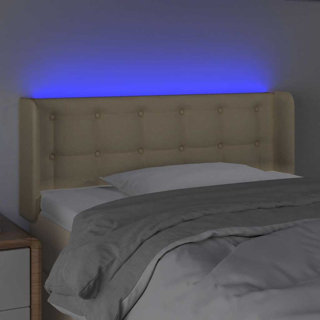 krémszínű szövet LED-es fejtámla 93 x 16 x 78/88 cm