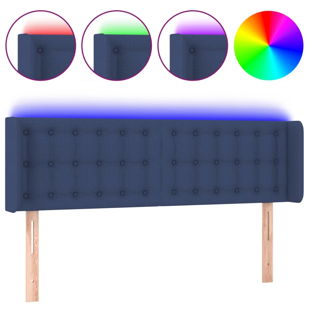 kék szövet LED-es fejtámla 147 x 16 x 78/88 cm