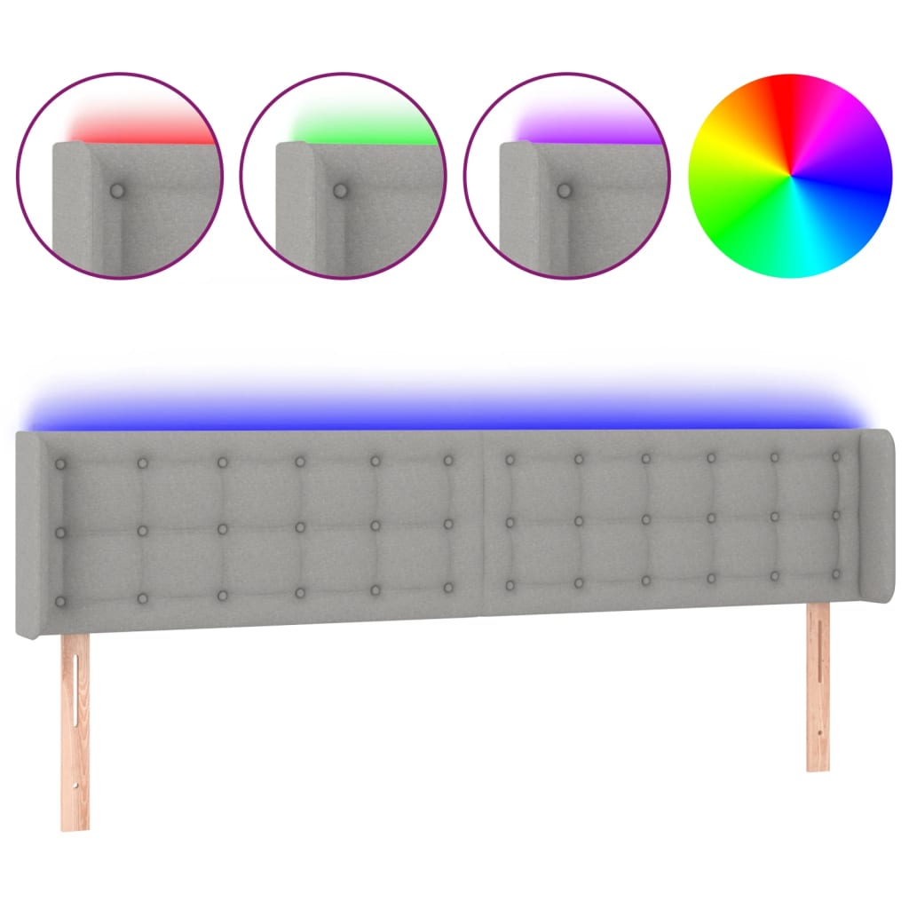 világosszürke szövet LED-es fejtámla 203 x 16 x 78/88 cm