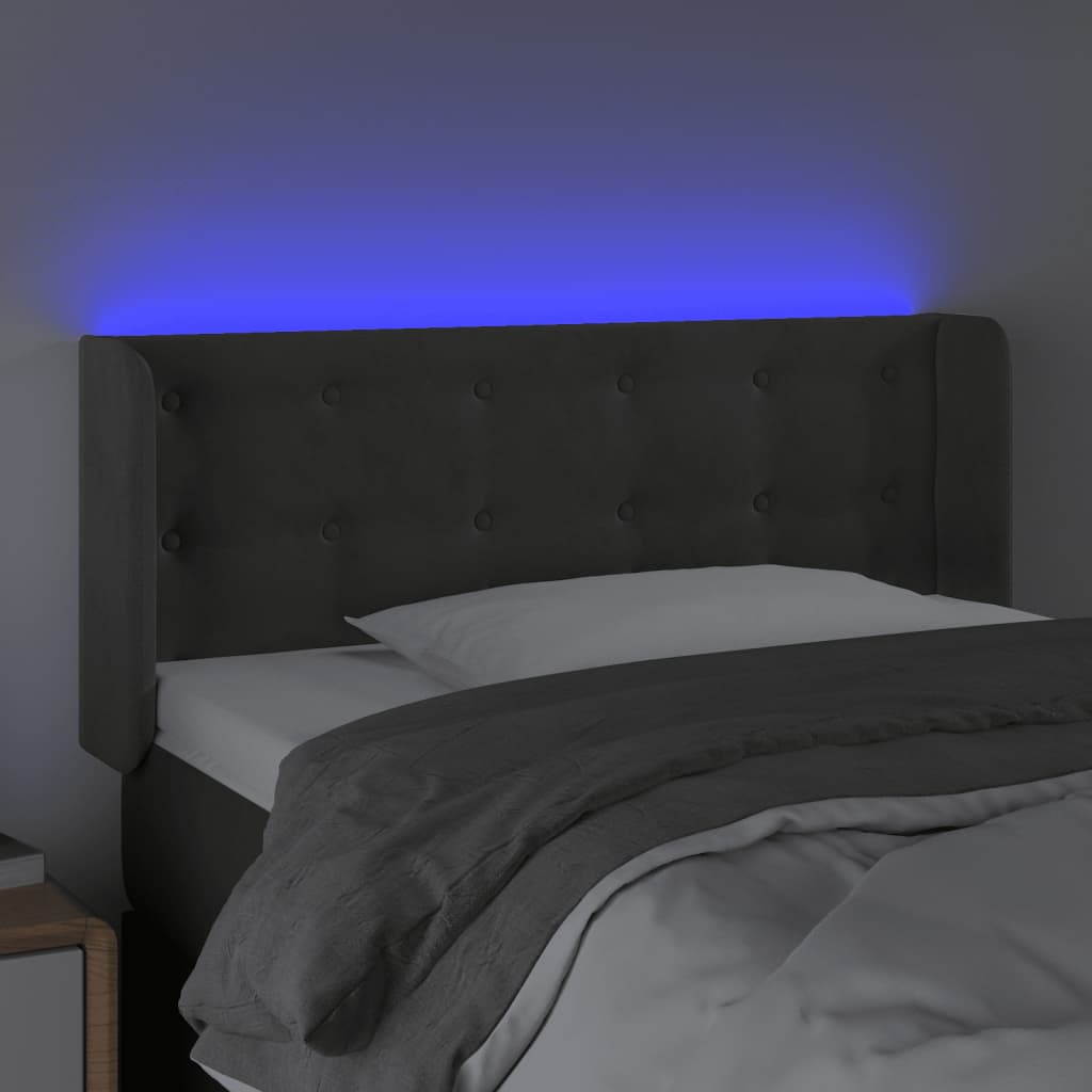 sötétszürke bársony LED-es fejtámla 83 x 16 x 78/88 cm