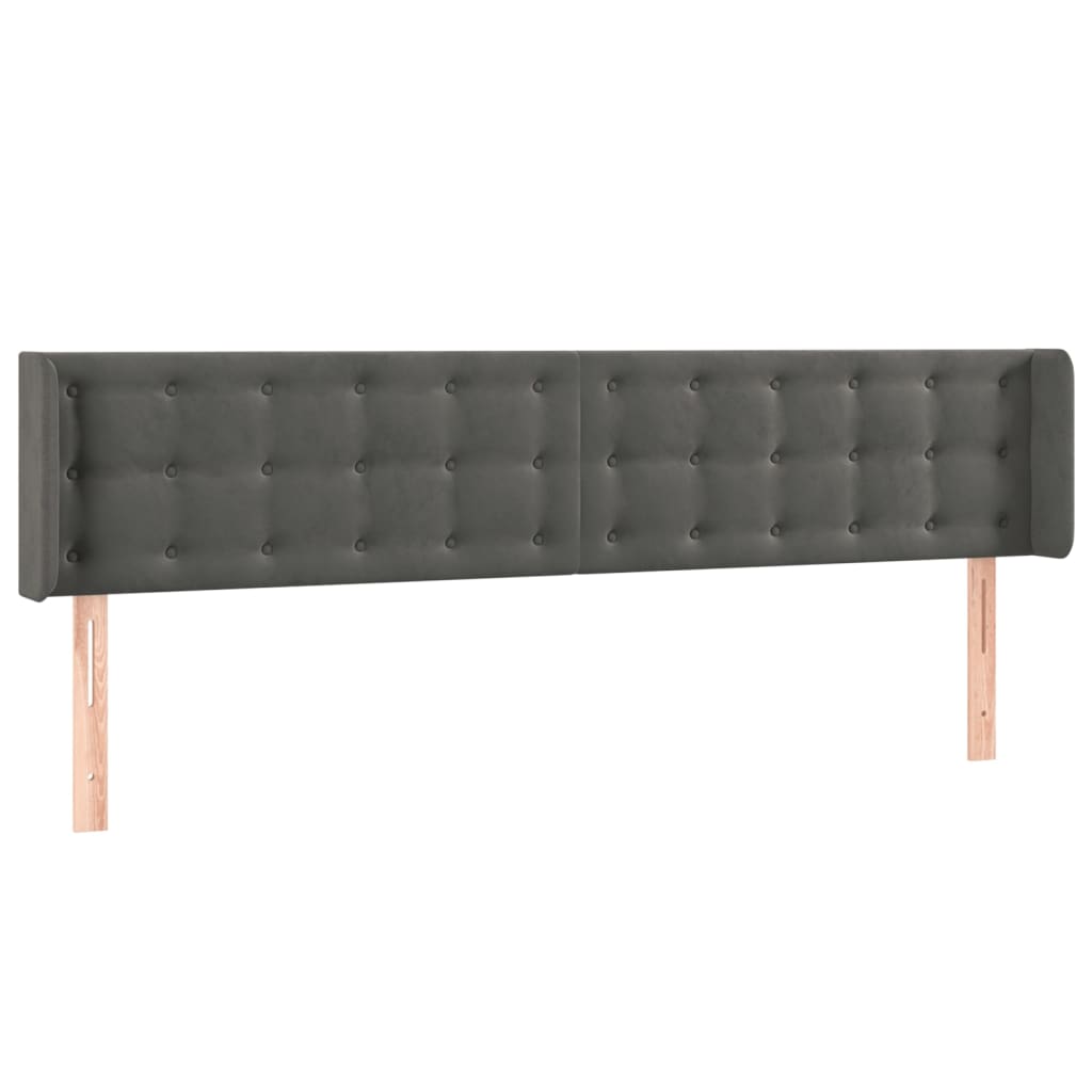 sötétszürke bársony LED-es fejtámla 183 x 16 x 78/88 cm