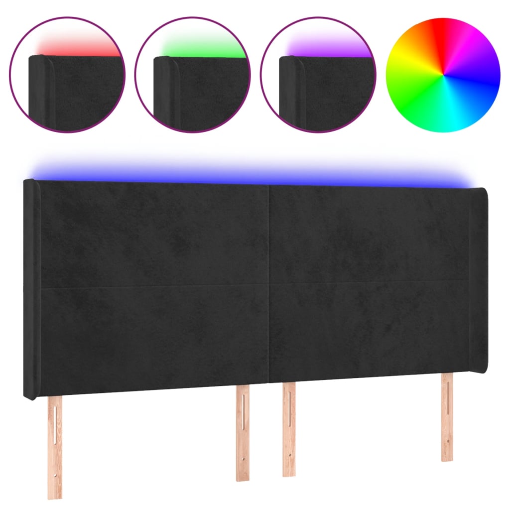 fekete bársony LED-es fejtámla 203x16x118/128 cm
