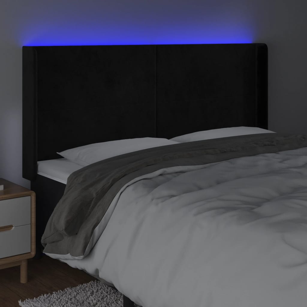 fekete bársony LED-es fejtámla 203x16x118/128 cm