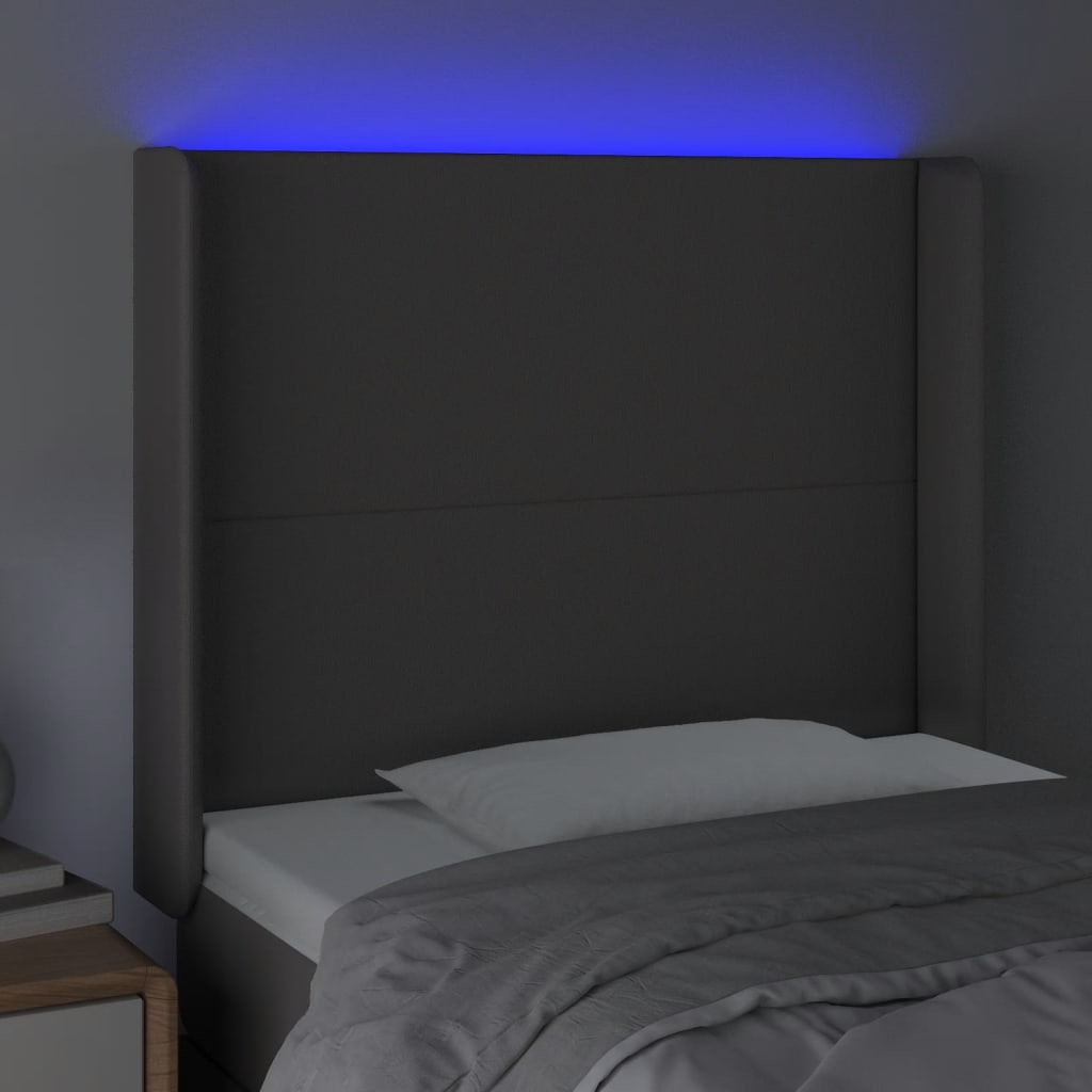 szürke műbőr LED-es fejtámla 83x16x118/128 cm
