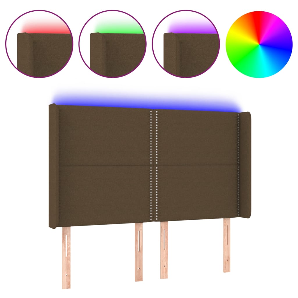 sötétbarna szövet LED-es fejtámla 147x16x118/128 cm