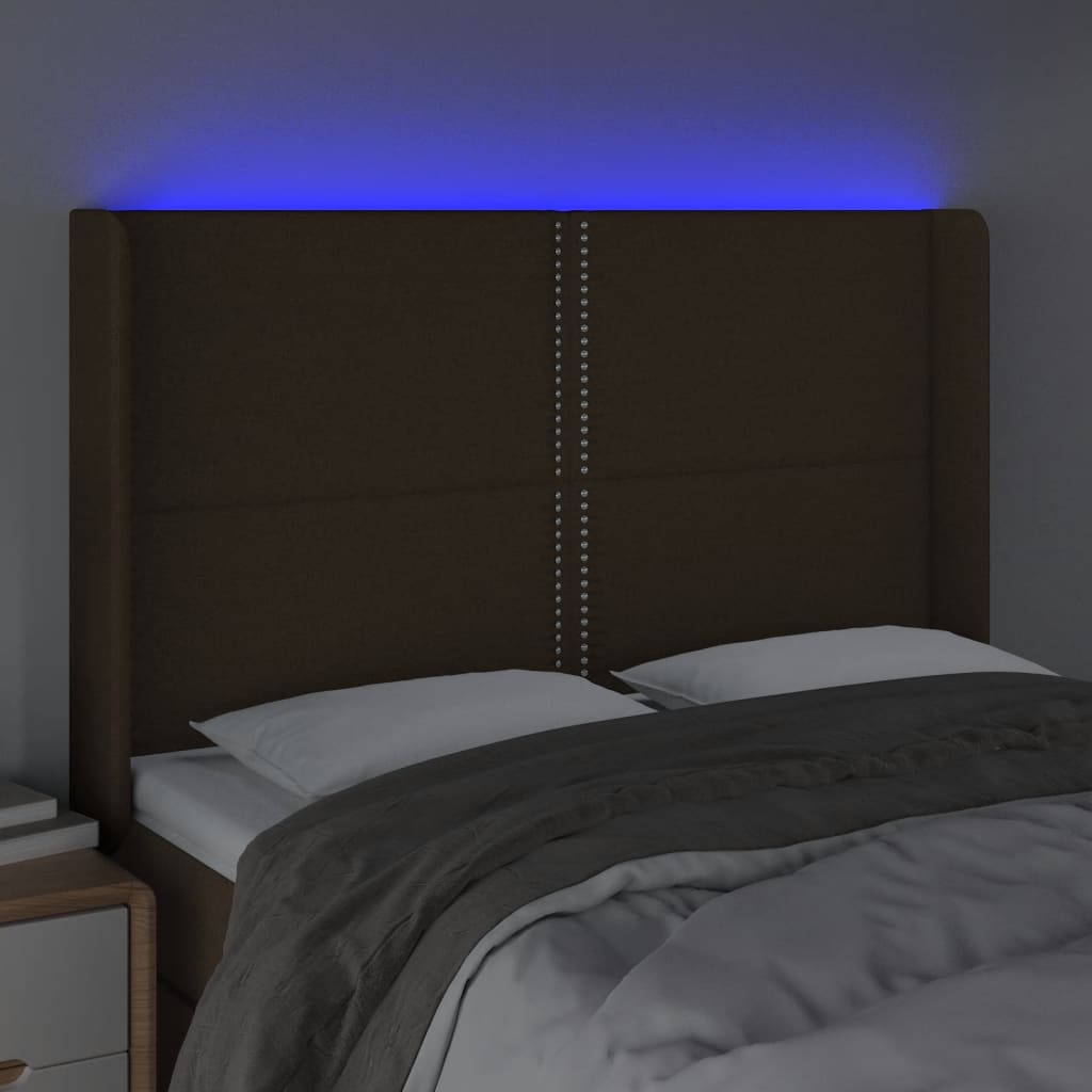 sötétbarna szövet LED-es fejtámla 147x16x118/128 cm