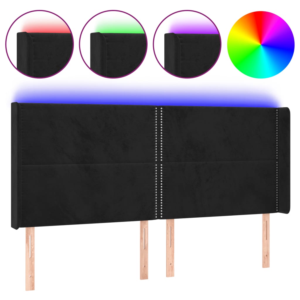 fekete bársony LED-es fejtámla 203x16x118/128 cm