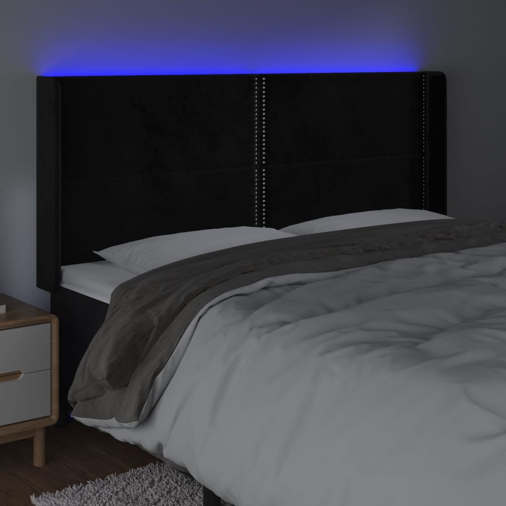 fekete bársony LED-es fejtámla 203x16x118/128 cm