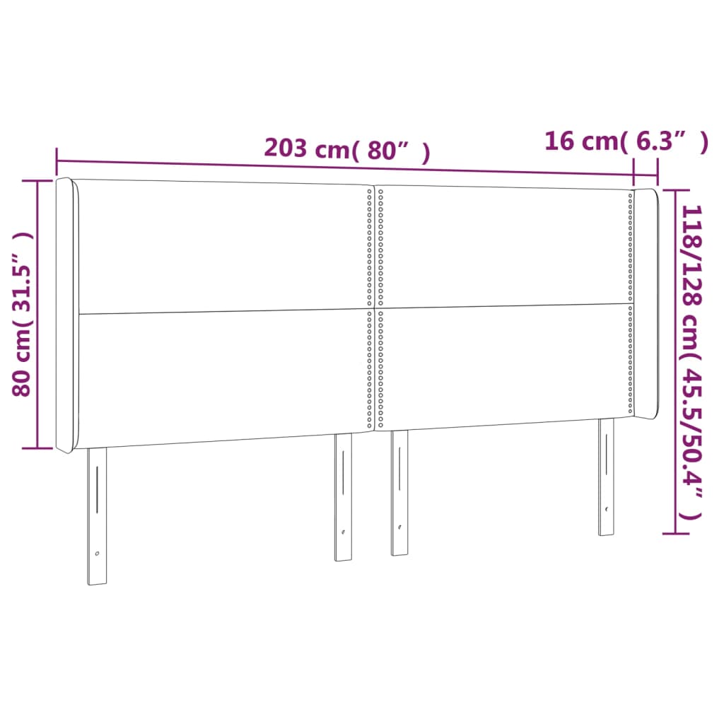 fekete bársony LED-es fejtámla 203x16x118/128 cm