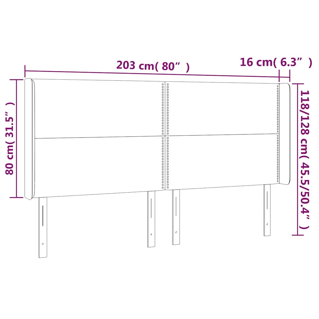 sötétkék bársony LED-es fejtámla 203x16x118/128 cm