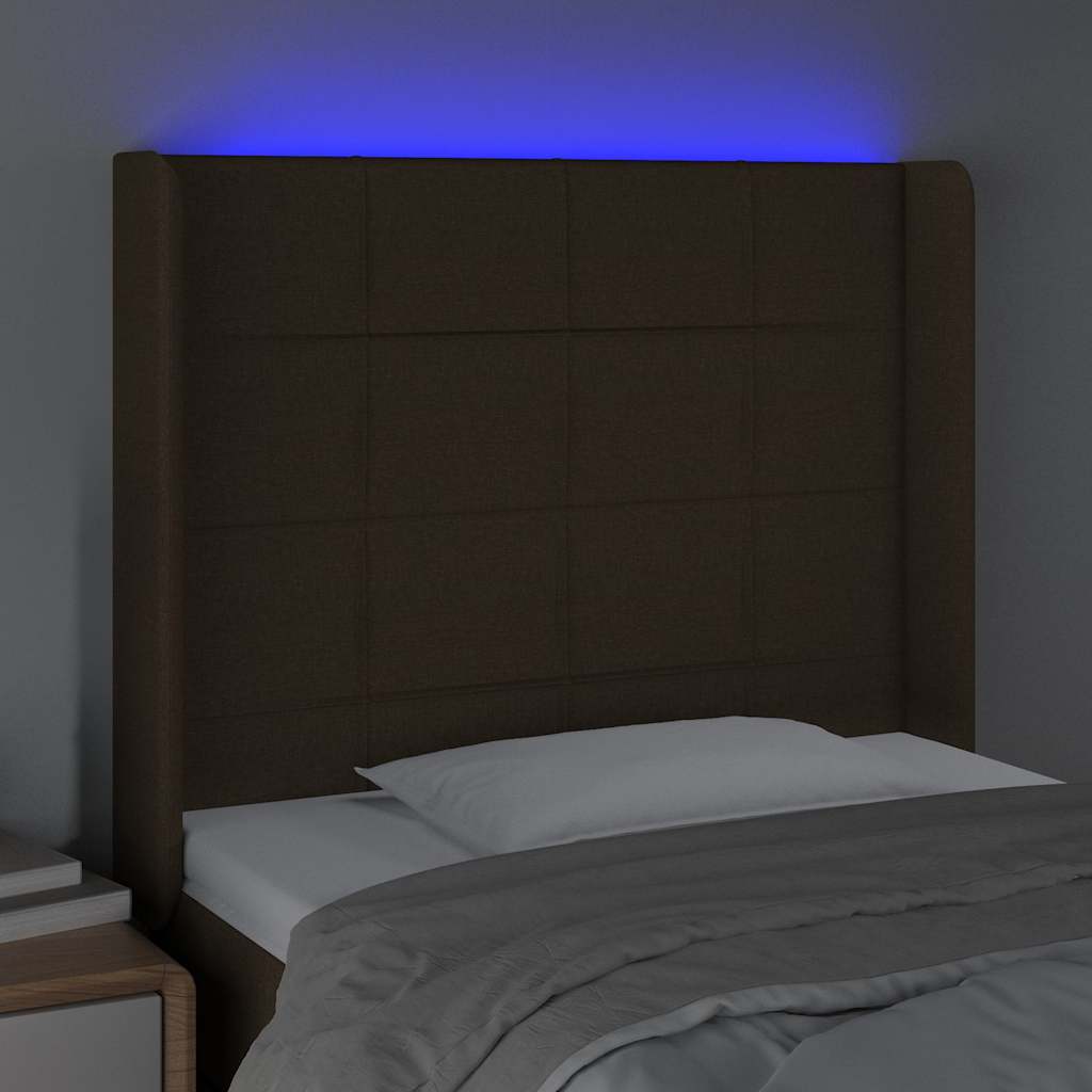 sötétbarna szövet LED-es fejtámla 83x16x118/128 cm