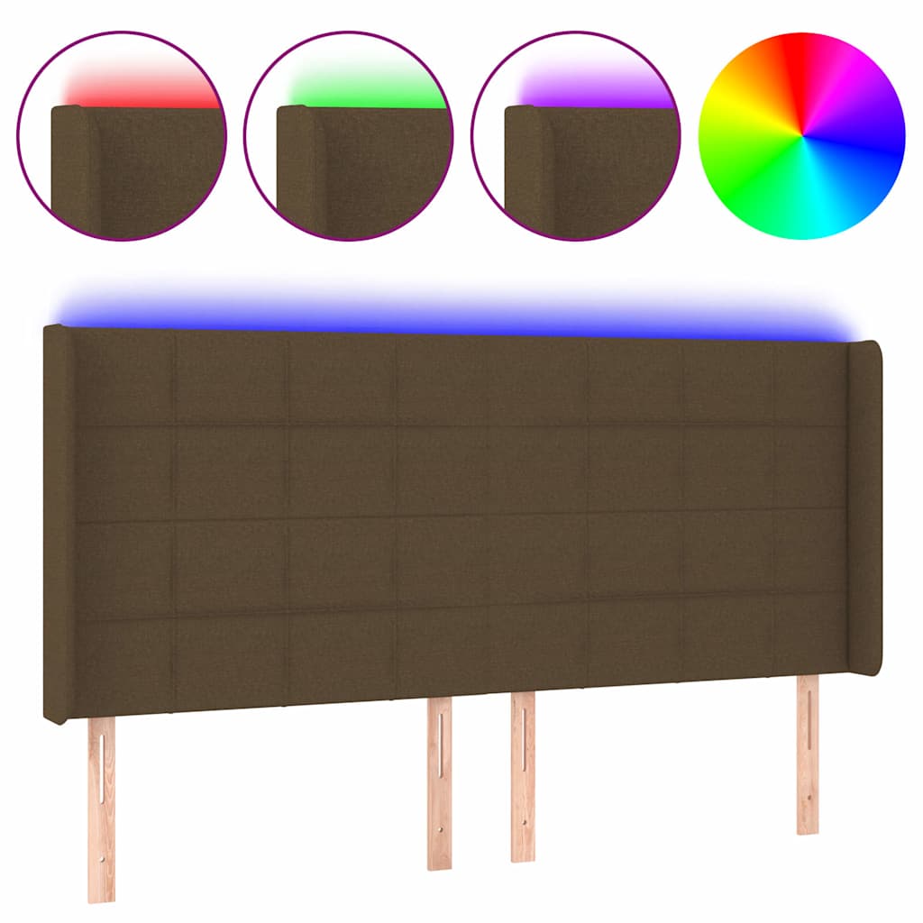 sötétbarna szövet LED-es fejtámla 183x16x118/128 cm