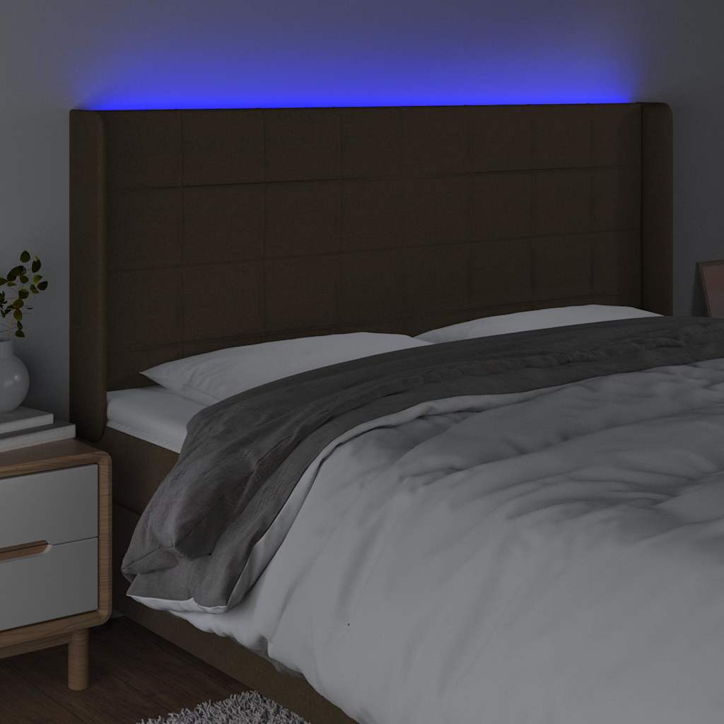 sötétbarna szövet LED-es fejtámla 183x16x118/128 cm