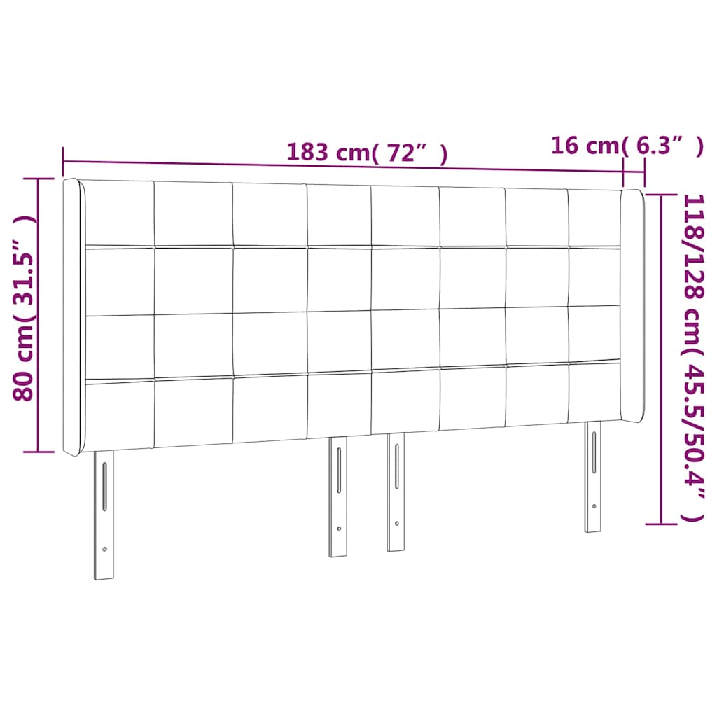 sötétbarna szövet LED-es fejtámla 183x16x118/128 cm