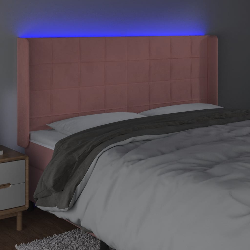 rózsaszín bársony LED-es fejtámla 163x16x118/128 cm