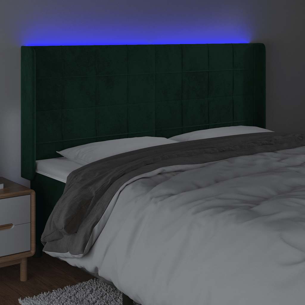 sötétzöld bársony LED-es fejtámla 183x16x118/128 cm