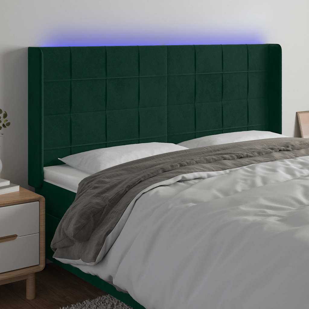 sötétzöld bársony LED-es fejtámla 183x16x118/128 cm