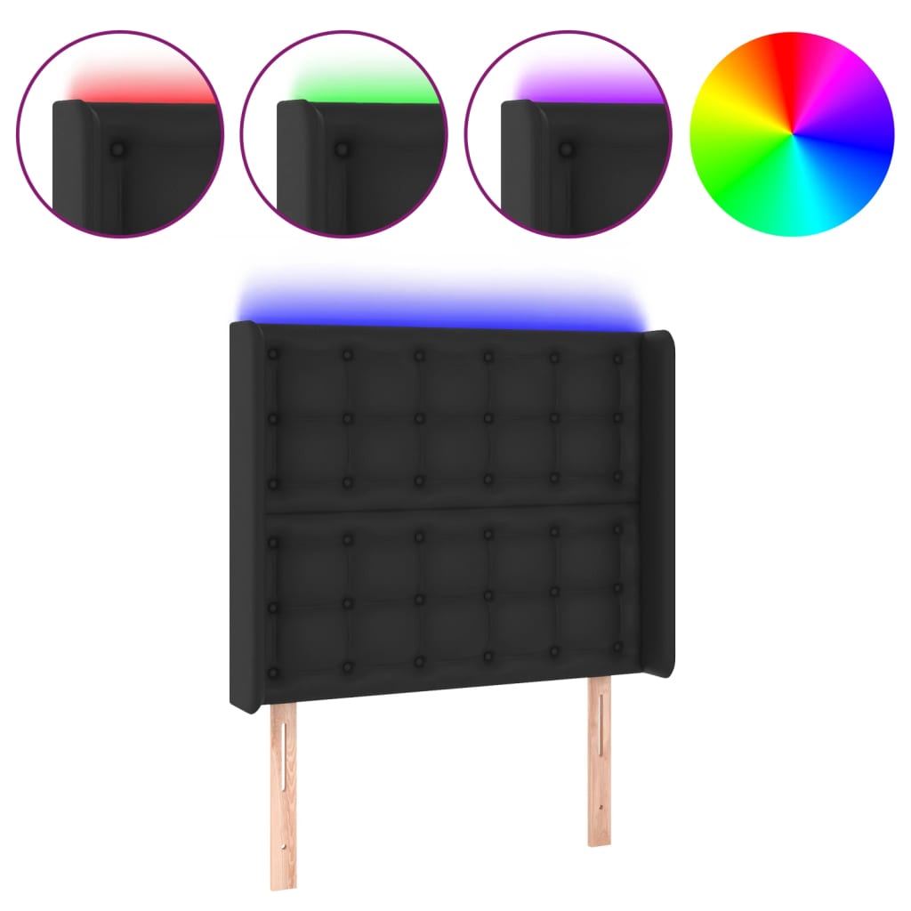 fekete műbőr LED-es fejtámla 103x16x118/128 cm