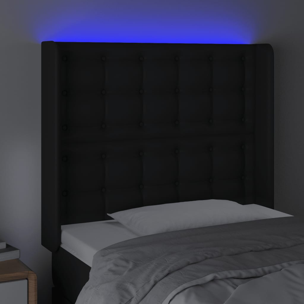 fekete műbőr LED-es fejtámla 103x16x118/128 cm