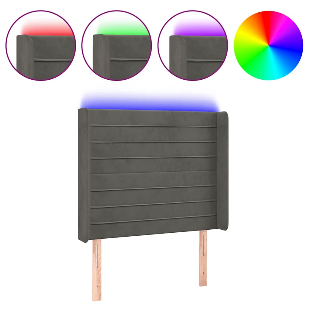 sötétszürke bársony LED-es fejtámla 83x16x118/128 cm
