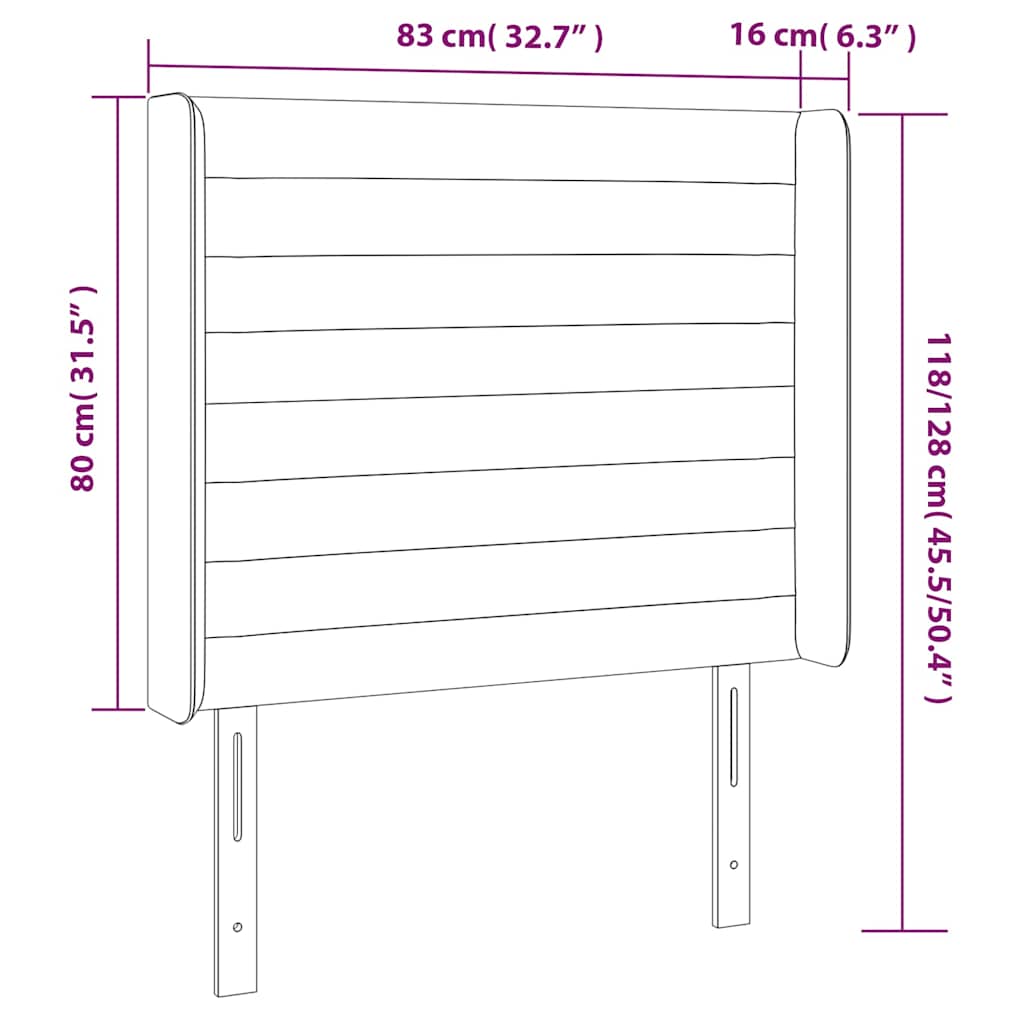 sötétszürke bársony LED-es fejtámla 83x16x118/128 cm