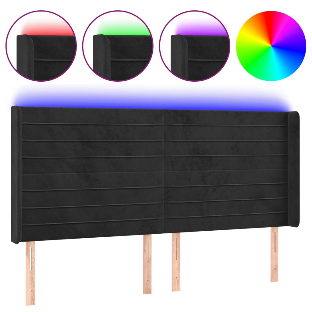 fekete bársony LED-es fejtámla 163x16x118/128 cm