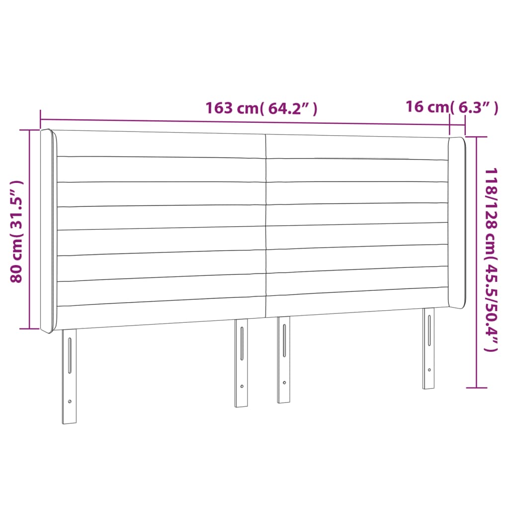 fekete bársony LED-es fejtámla 163x16x118/128 cm